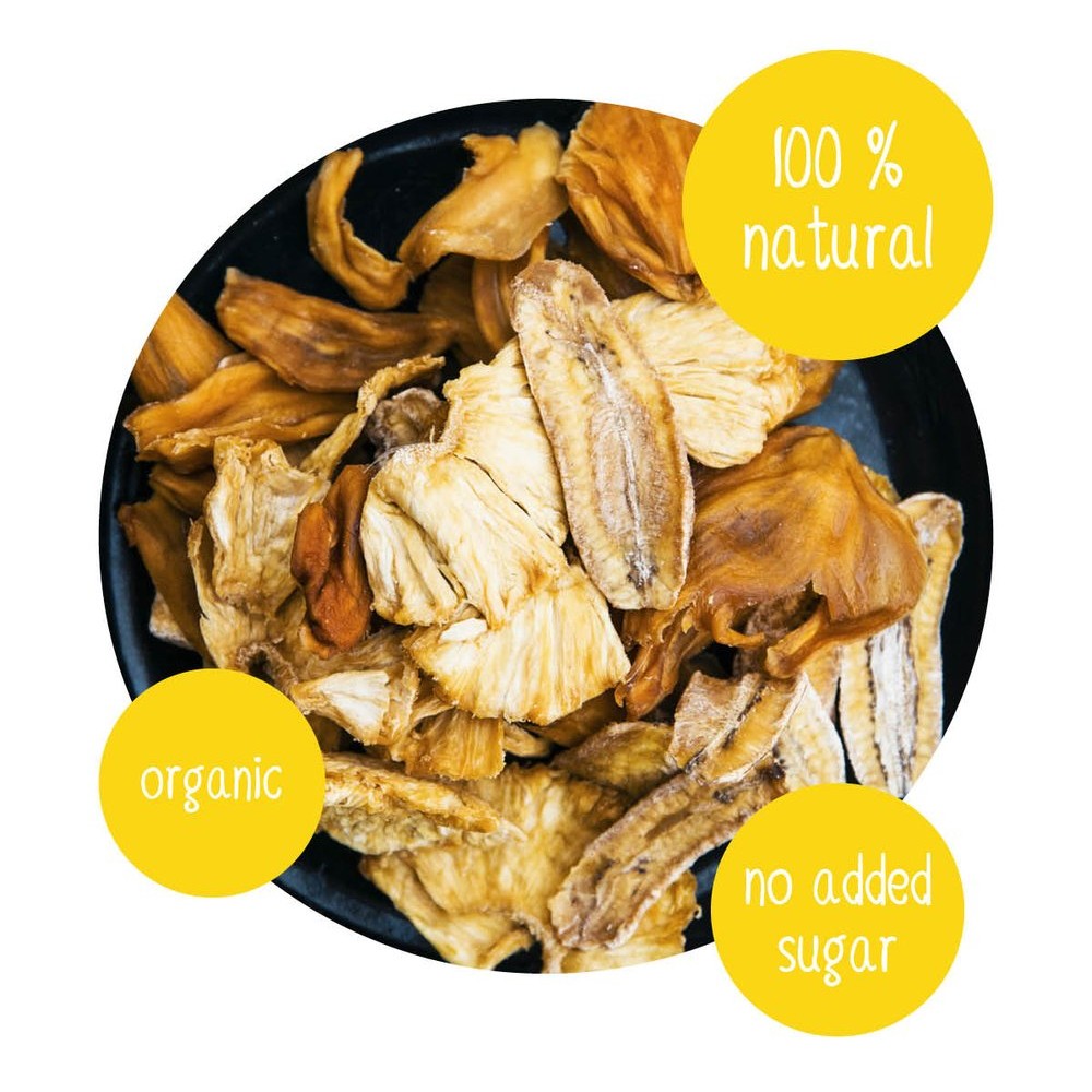 DoGood variety pack of organic dried fruits – banana, pineapple, and jackfruit, 100% natural with no added sugar