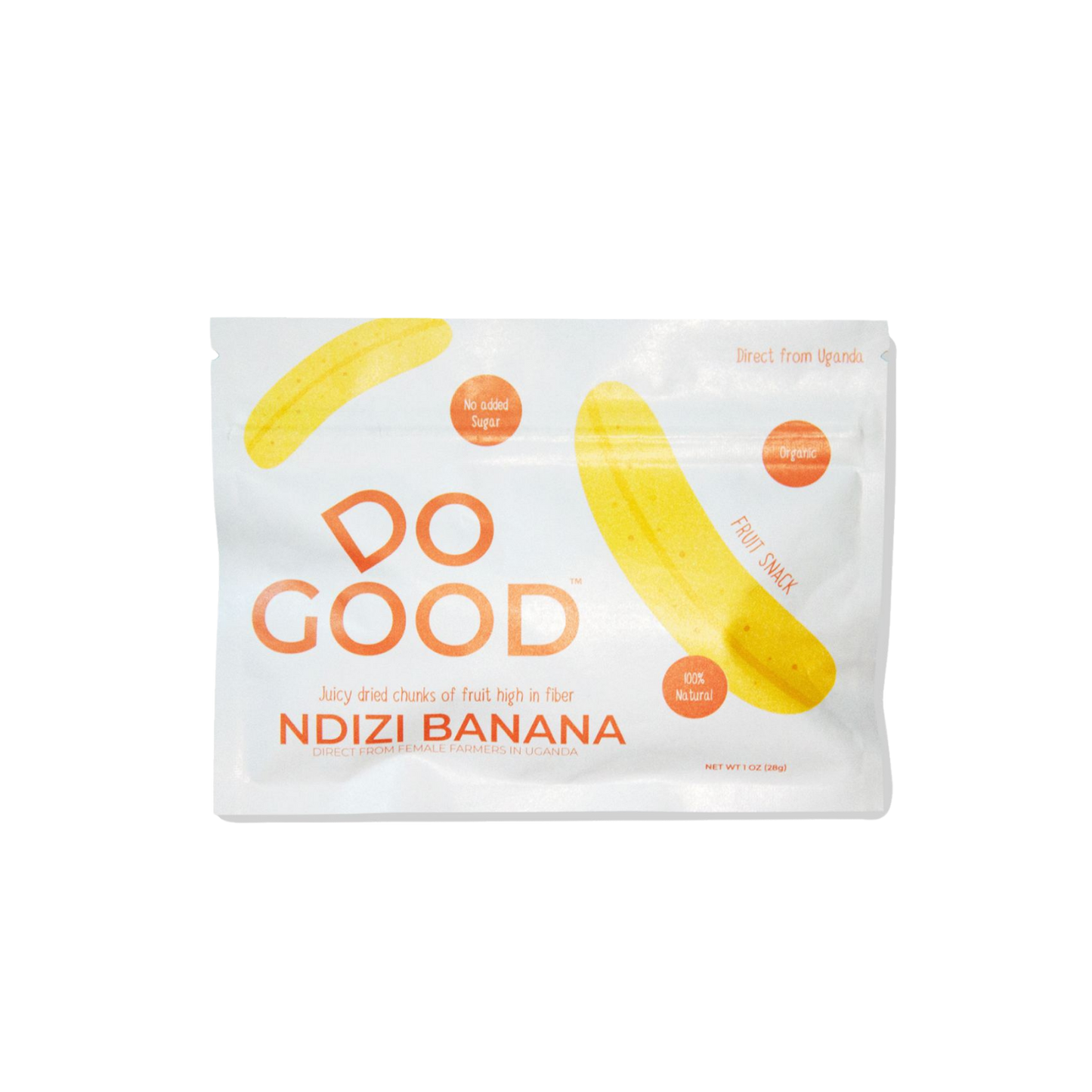 Do Good Ndizi Banana organic dried banana fruit snack pack, 100% natural with no added sugar, juicy dried banana chunks high in fiber, 1 oz pouch sourced from farmers in Uganda