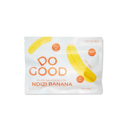 Do Good Ndizi Banana organic dried banana fruit snack pack, 100% natural with no added sugar, juicy dried banana chunks high in fiber, 1 oz pouch sourced from farmers in Uganda