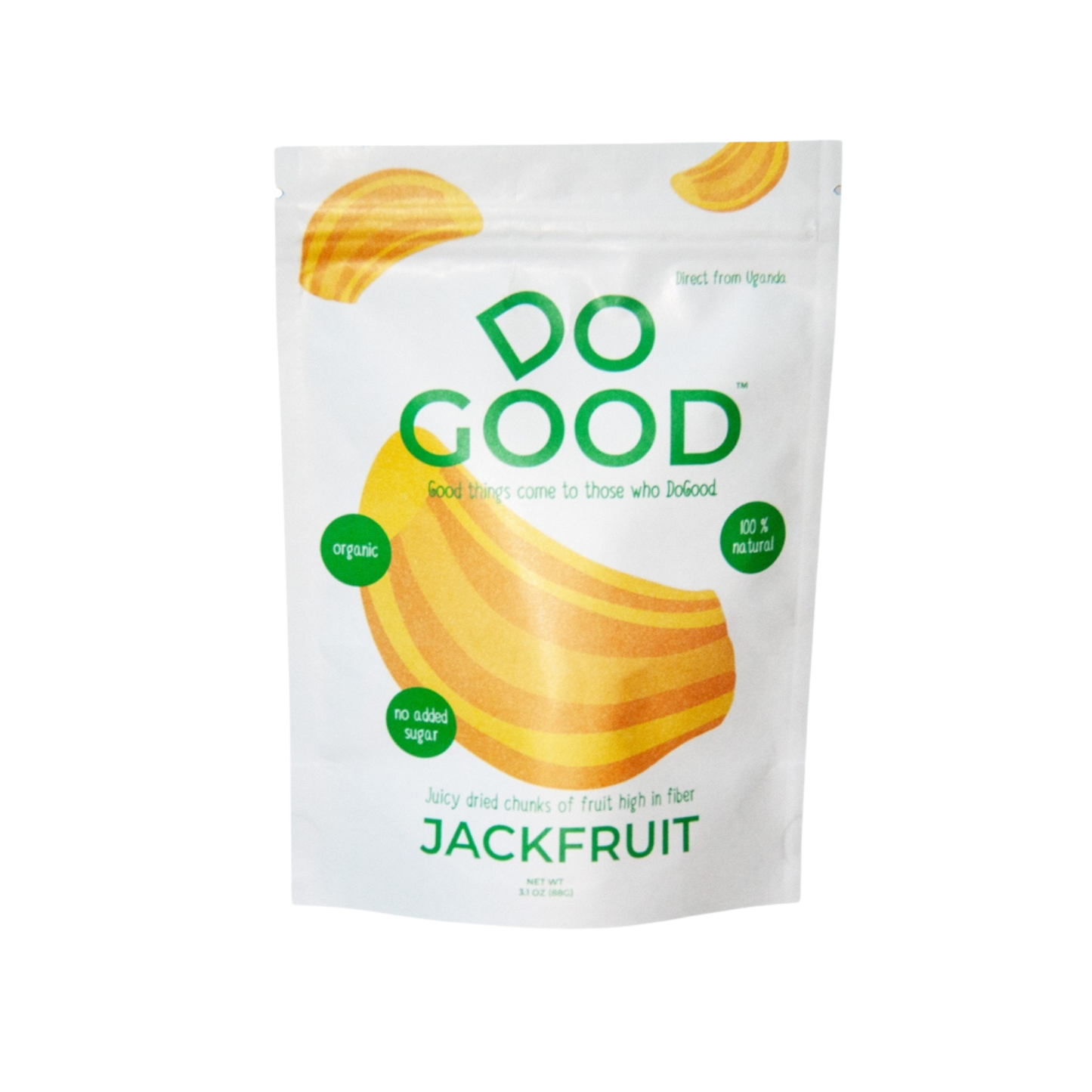 Do Good organic dried jackfruit chunks share pack, 100% natural fruit snack with no added sugar, high-fiber tropical jackfruit sourced from female farmers in Uganda, 3.1 oz pouch