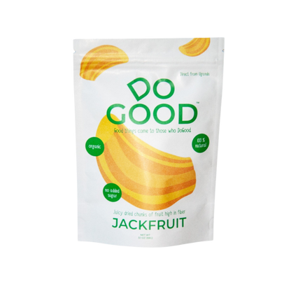 Do Good organic dried jackfruit chunks share pack, 100% natural fruit snack with no added sugar, high-fiber tropical jackfruit sourced from female farmers in Uganda, 3.1 oz pouch