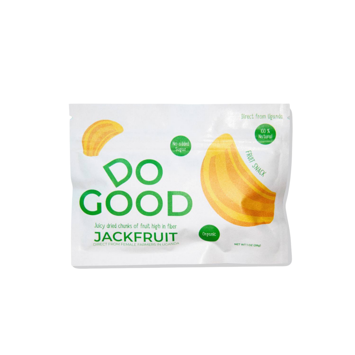 Do Good organic dried jackfruit fruit snack pack, 100% natural jackfruit chunks with no added sugar, high-fiber tropical fruit snack sourced from female farmers in Uganda, 1 oz pouch