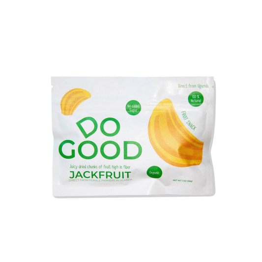 Do Good organic dried jackfruit fruit snack pack, 100% natural jackfruit chunks with no added sugar, high-fiber tropical fruit snack sourced from female farmers in Uganda, 1 oz pouch