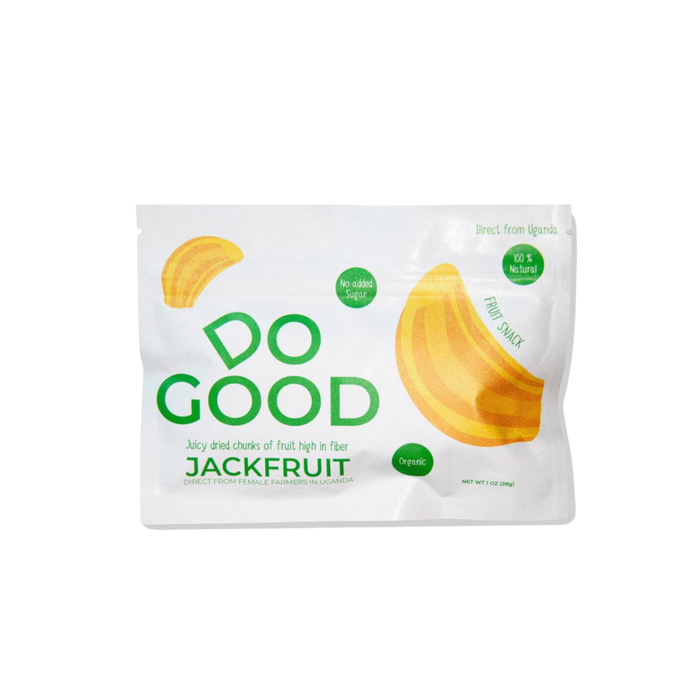 Do Good organic dried jackfruit fruit snack pack, 100% natural jackfruit chunks with no added sugar, high-fiber tropical fruit snack sourced from female farmers in Uganda, 1 oz pouch