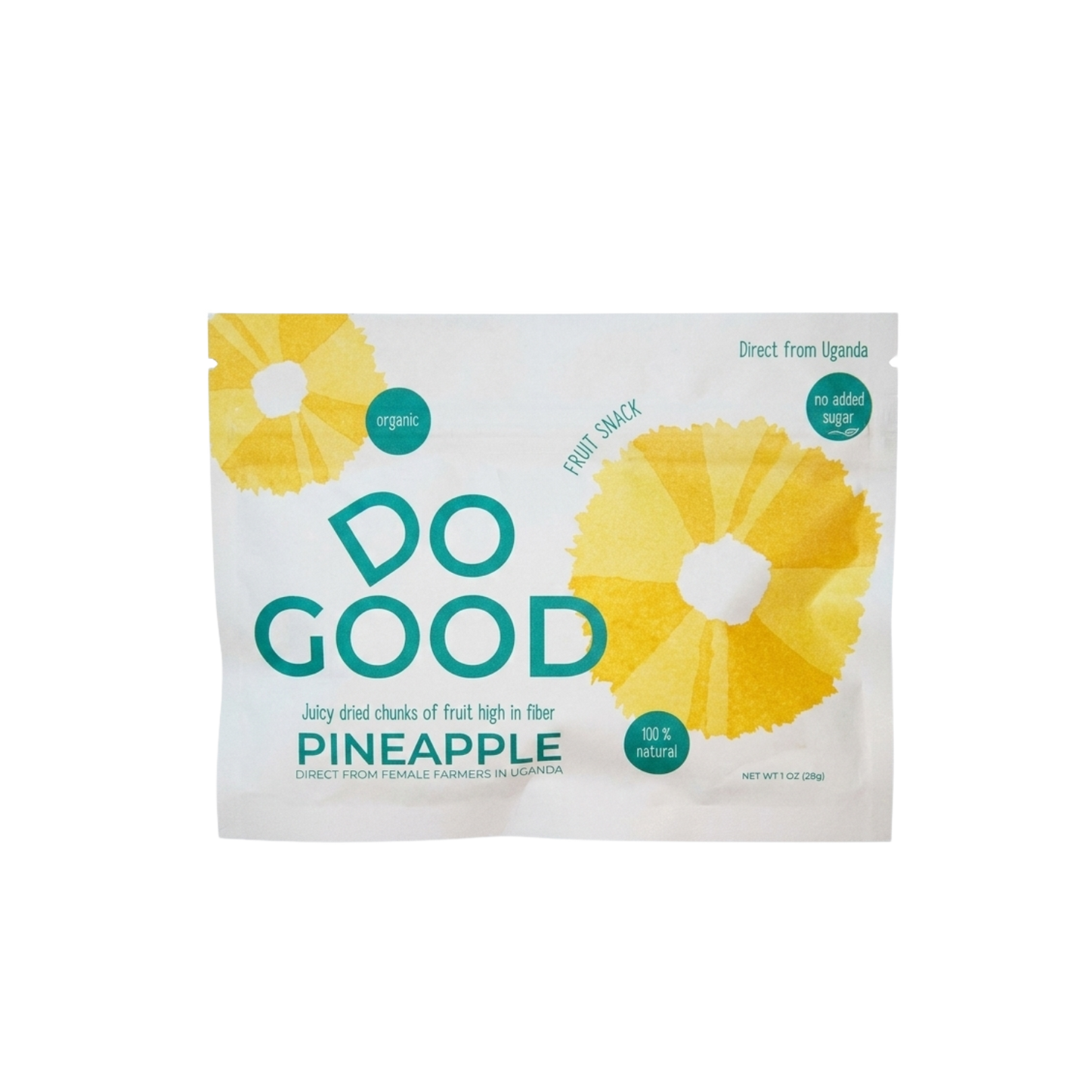 Do Good organic dried pineapple fruit snack pack, 100% natural pineapple chunks with no added sugar, high-fiber tropical fruit snack sourced from female farmers in Uganda, 1 oz pouch