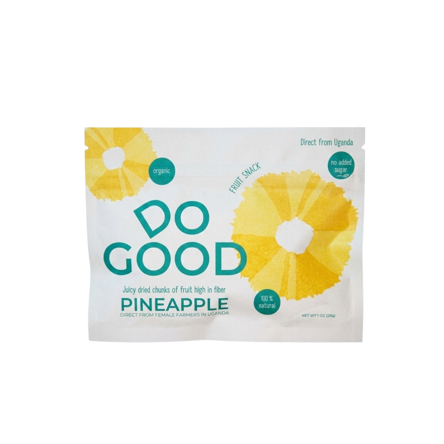 Do Good organic dried pineapple fruit snack pack, 100% natural pineapple chunks with no added sugar, high-fiber tropical fruit snack sourced from female farmers in Uganda, 1 oz pouch