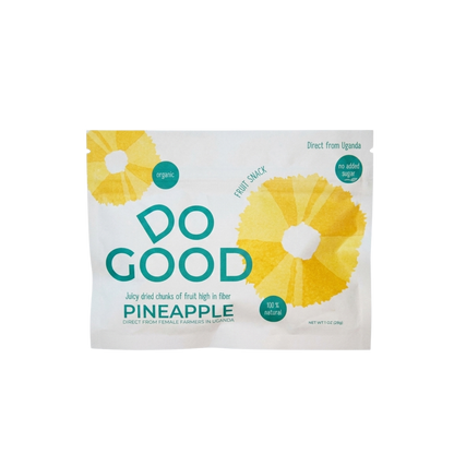 Do Good organic dried pineapple fruit snack pack, 100% natural pineapple chunks with no added sugar, high-fiber tropical fruit snack sourced from female farmers in Uganda, 1 oz pouch