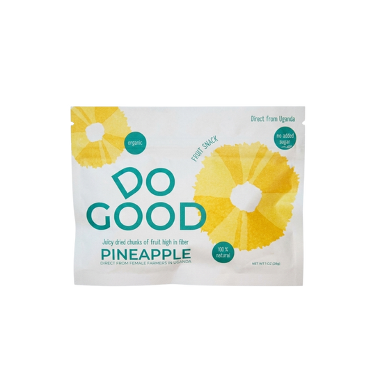 Do Good organic dried pineapple fruit snack pack, 100% natural pineapple chunks with no added sugar, high-fiber tropical fruit snack sourced from female farmers in Uganda, 1 oz pouch