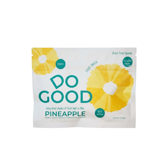 Do Good organic dried pineapple fruit snack pack, 100% natural pineapple chunks with no added sugar, high-fiber tropical fruit snack sourced from female farmers in Uganda, 1 oz pouch