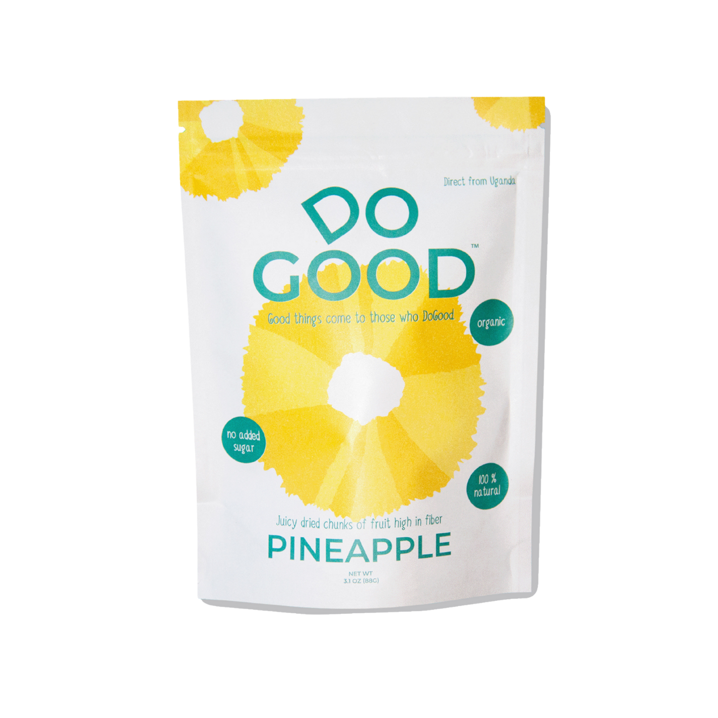 Do Good organic dried pineapple chunks snack pack, no added sugar, 100% natural juicy dried pineapple rings, 3.1 oz resealable pouch, fruit snack from Uganda