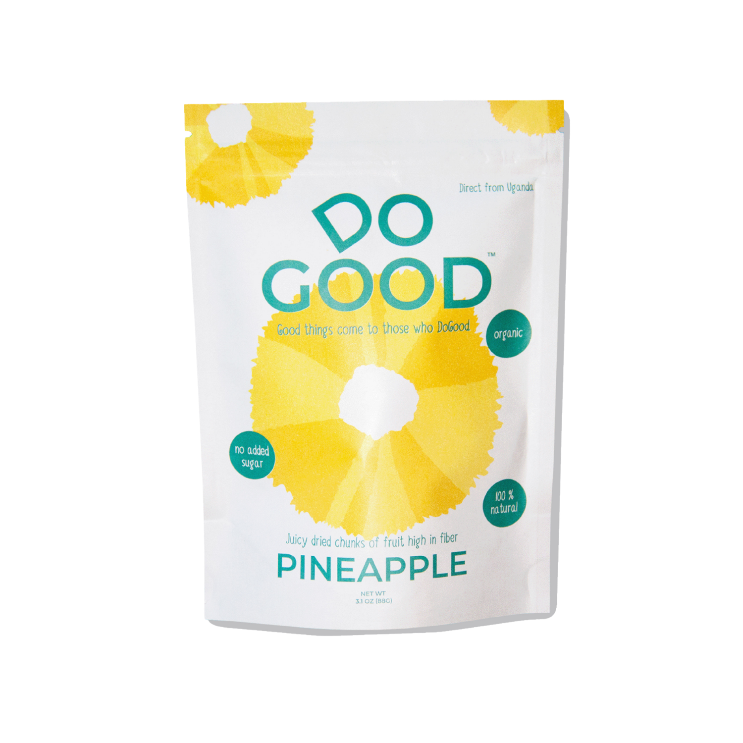 Do Good organic dried pineapple chunks snack pack, no added sugar, 100% natural juicy dried pineapple rings, 3.1 oz resealable pouch, fruit snack from Uganda
