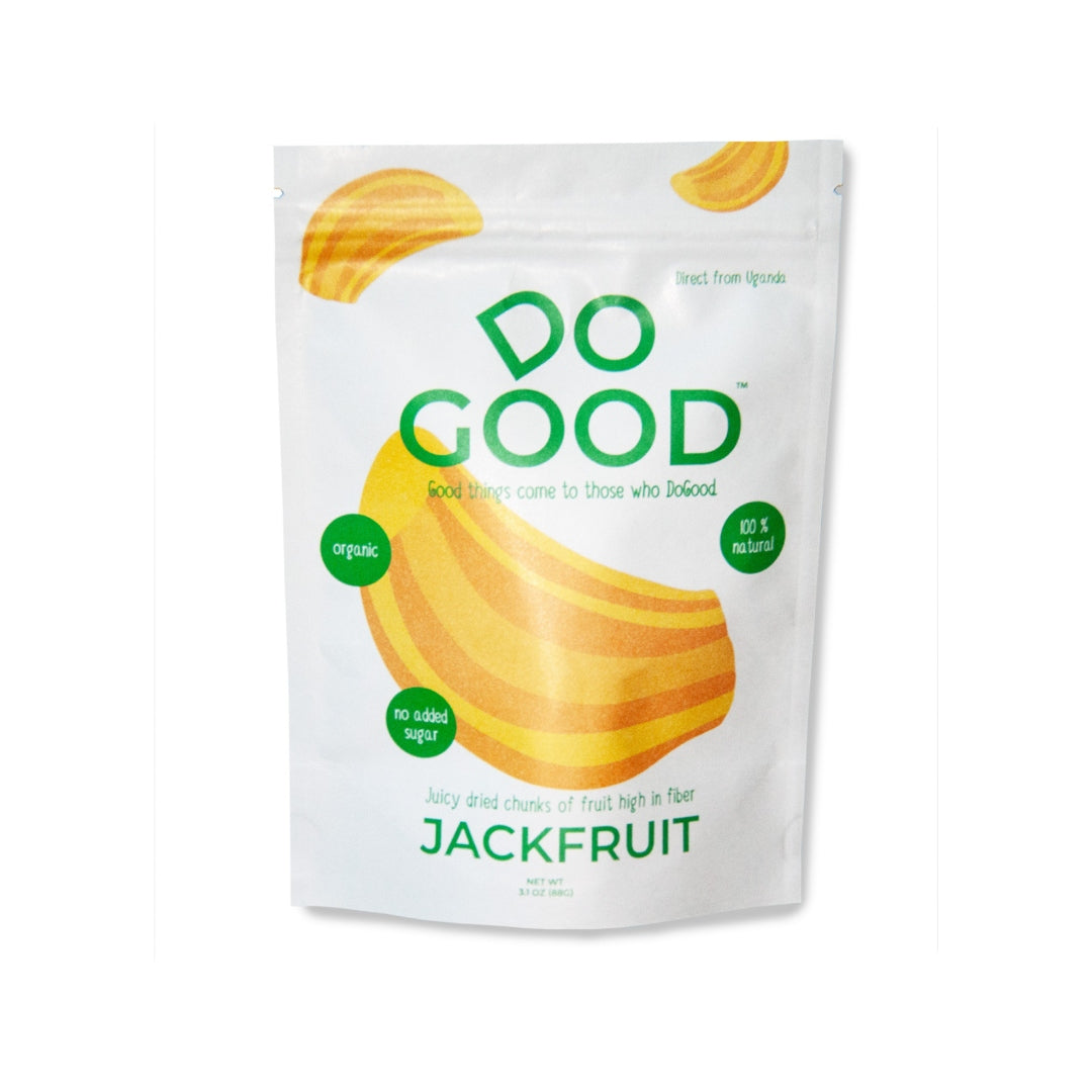 DoGood organic dried jackfruit fruit snack pack with no added sugar and high fiber content