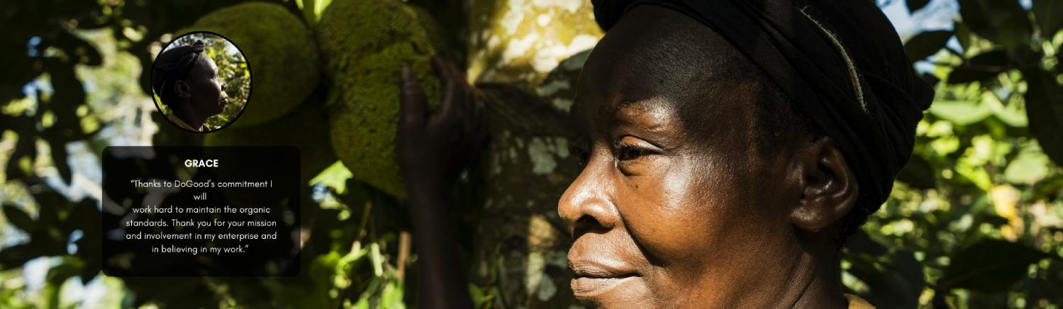 Grace, Ugandan organic farmer, highlighting her gratitude to DoGood Earth for supporting her commitment to maintaining organic standards